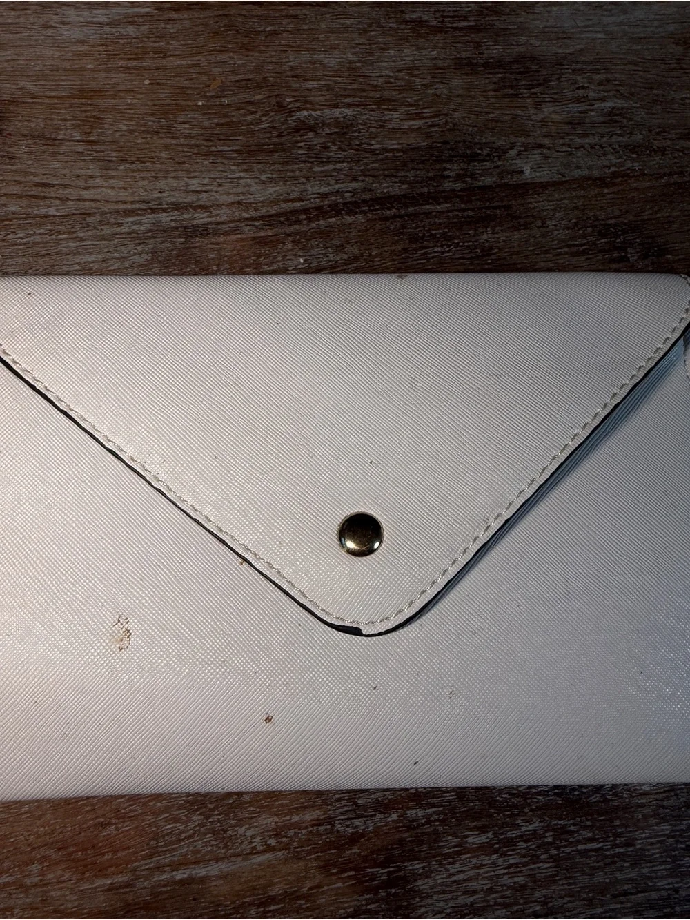 Cream Faux Leather Envelope Wristlet Clutch Wallet Snap Closure